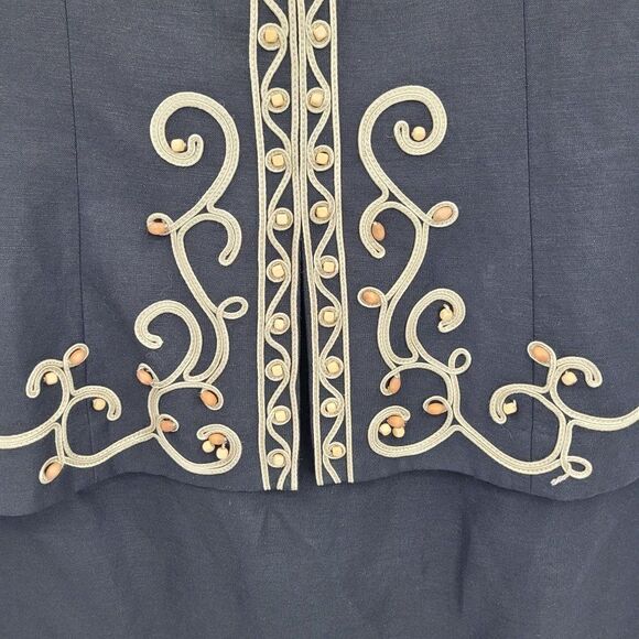 Vintage 80's Positive Attitude Dress 14P Black Linen Embroidered Beaded Western - Picture 5 of 9